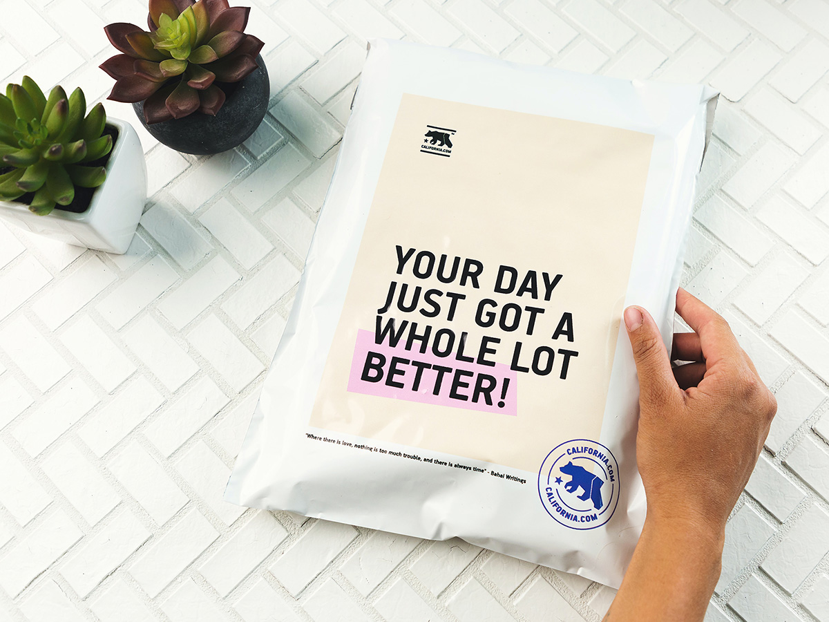A padded envelope that says "Your day just got a whole lot better!"